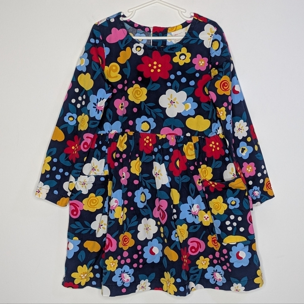 Hanna Andersson Blue Red Yellow Colorful Floral Long Sleeve Cotton Dress 6/7